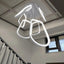 Candelabro LED 6 anillos colgante techo alto plateada