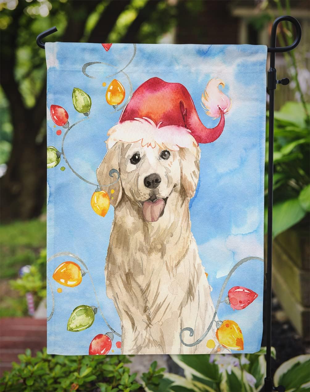 Bandera jardín con luces Navidad diseño retriever multicolor