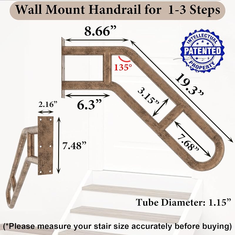 Pasamanos curvado para escalones 1-3 de metal antiguo