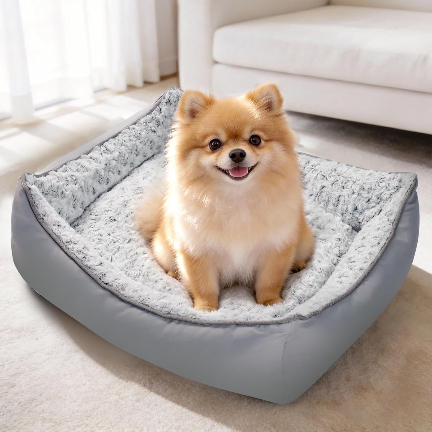 Cama reversible perros 2en1 antiansiedad esponjosa rosa gris