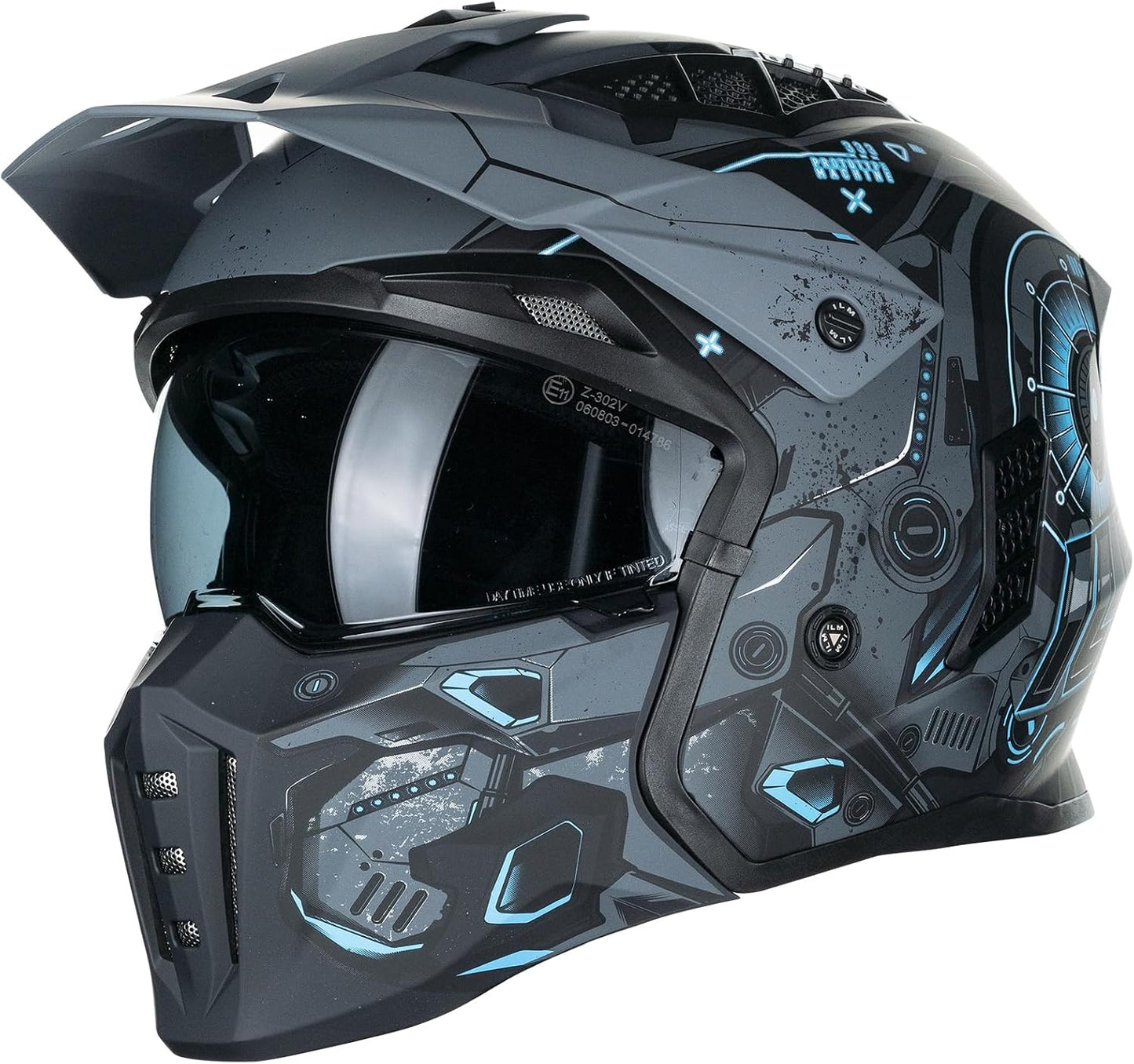 Casco medio cara abierta retro para motociclista Meca Azul