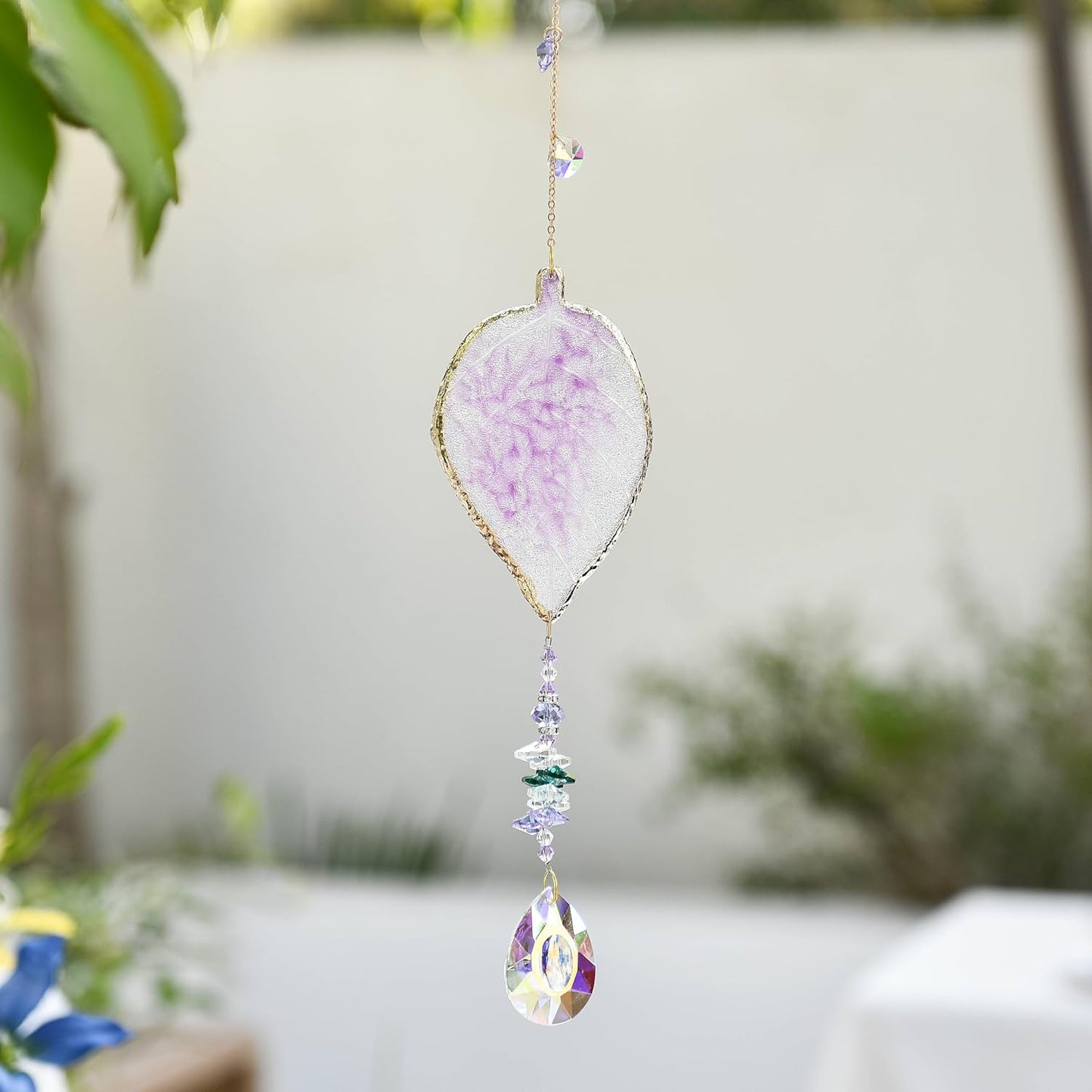 Atrapasoles cristal colgante forma hoja decoración ventana