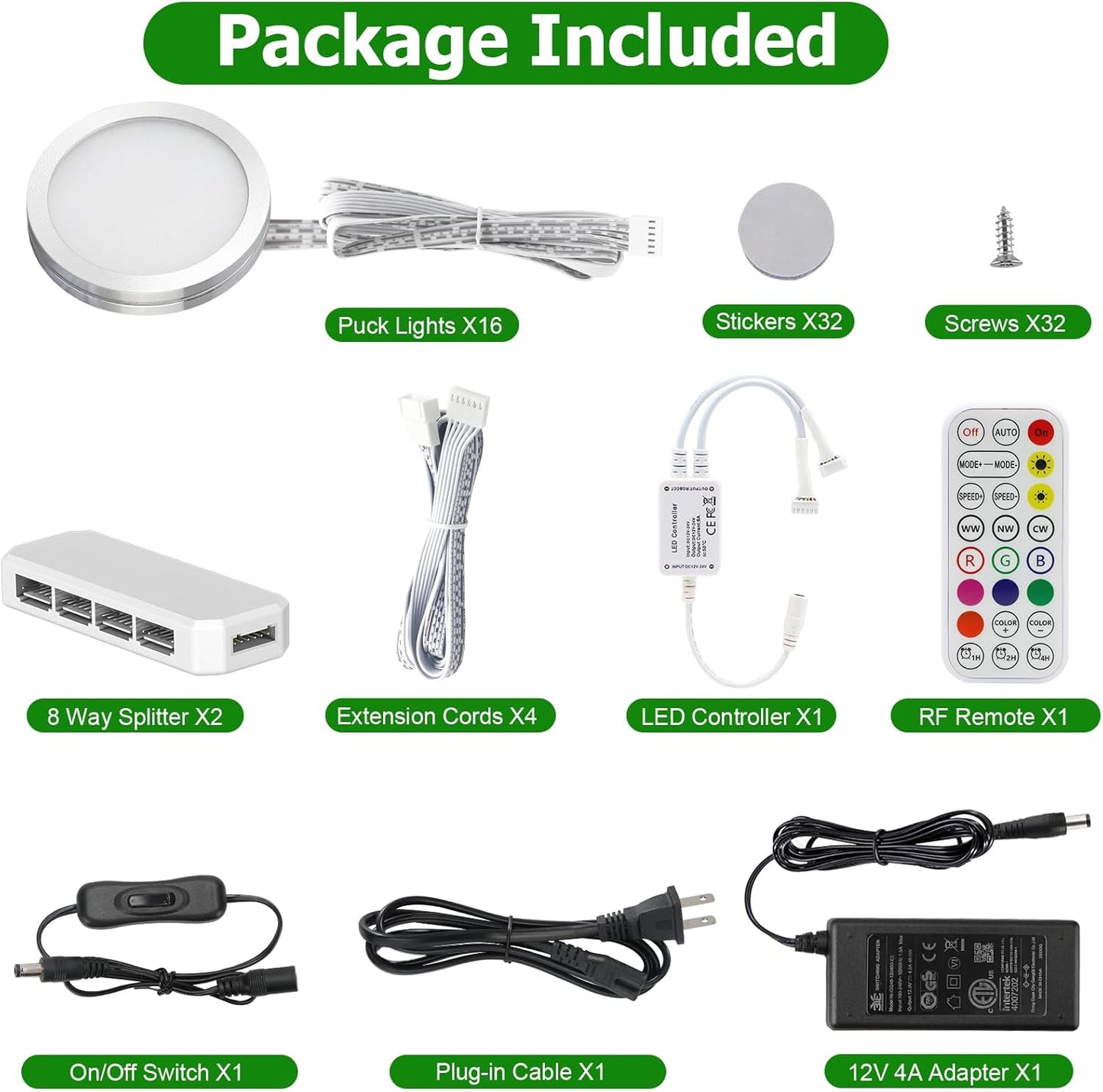 Kit 16 Luces LED RGB CCT Regulables Control Remoto