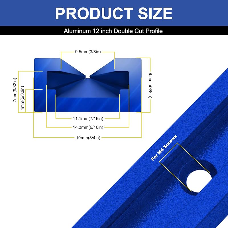8 Rieles en T Aluminio 12pulg Azul Carpintería