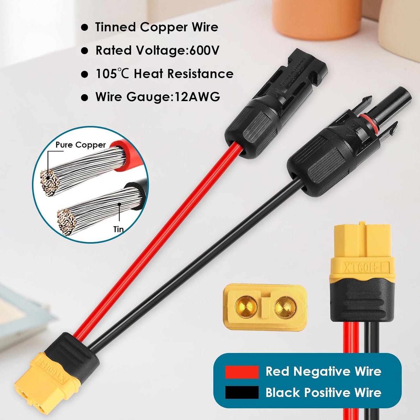 Cable extensión carga solar XT60 75pies 12AWG para baterías