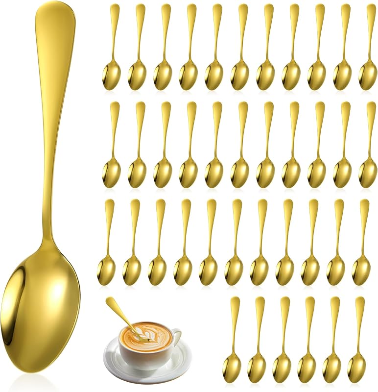 40 Cucharas Acero Inox Doradas para Café, Té, Restaurante