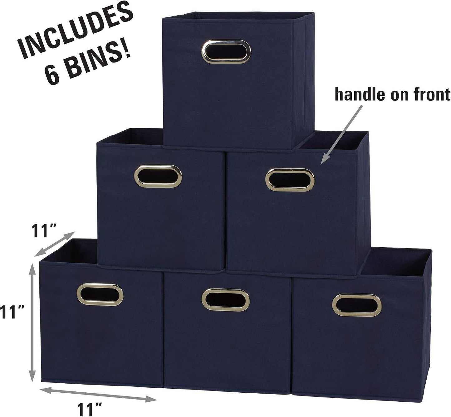 6 Pzas Cubos Tela Plegables con Asas Azul Marino