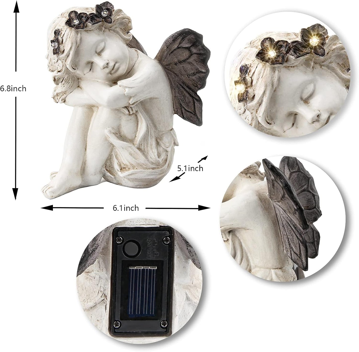 Estatua ángel con luz solar para jardín patio césped