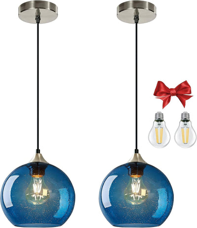 Lámpara colgante cristal azul isla cocina set 2 con LED