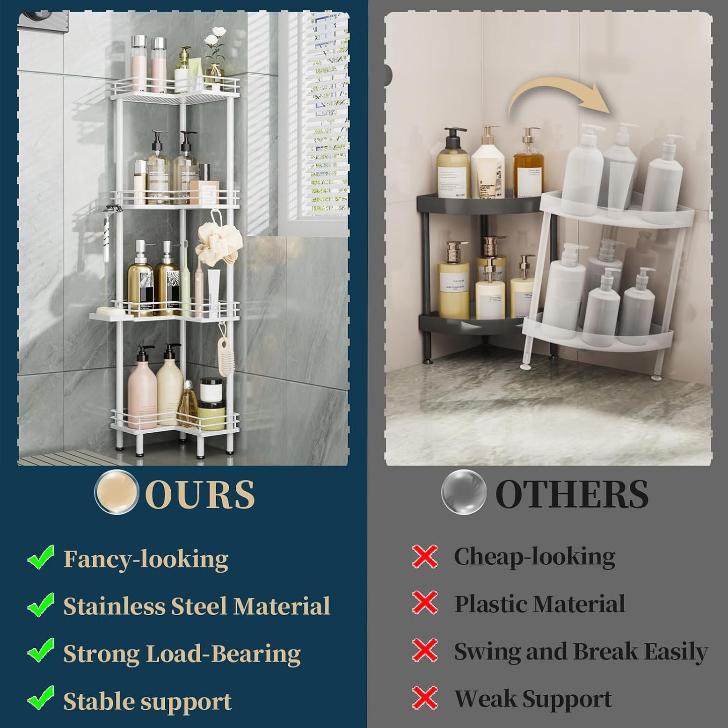Organiz. ducha esquinero acero inox 4 niveles