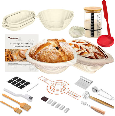 Kit masa madre 26 pzas frasco 34oz cestas silicona Banneton