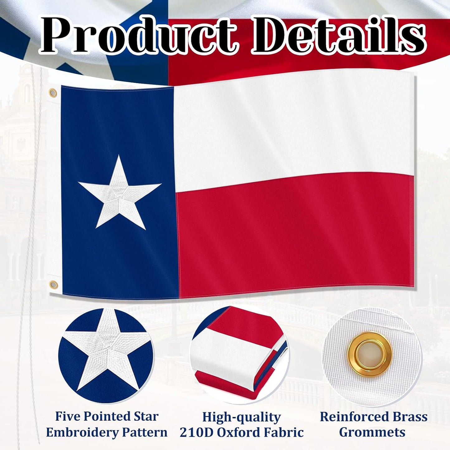 Bandera Texas 3x5ft tela poliéster estrella bordada