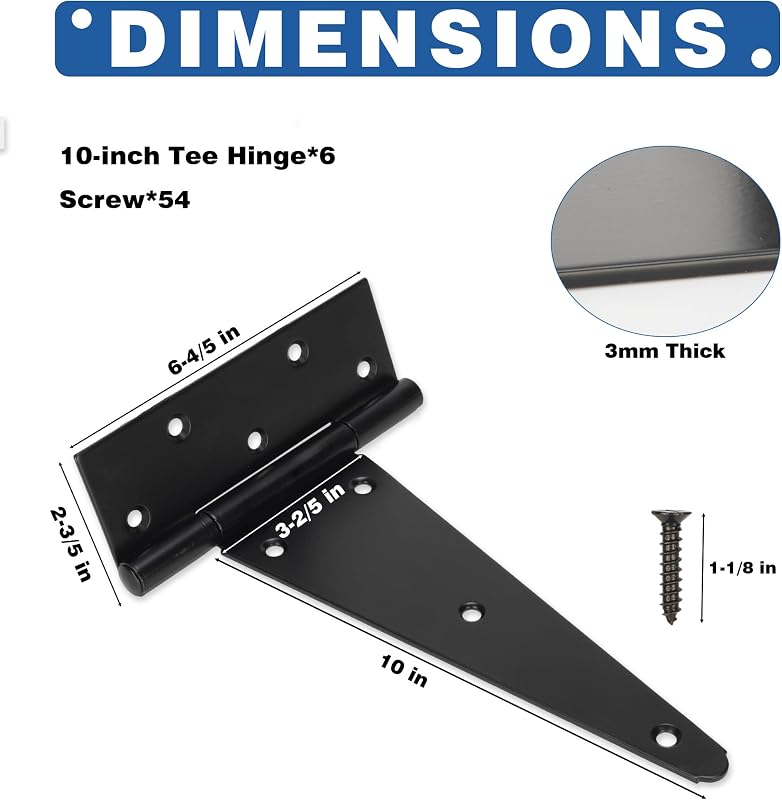 Bisagras T 10" pack 6 forjadas negras puerta cobertizo