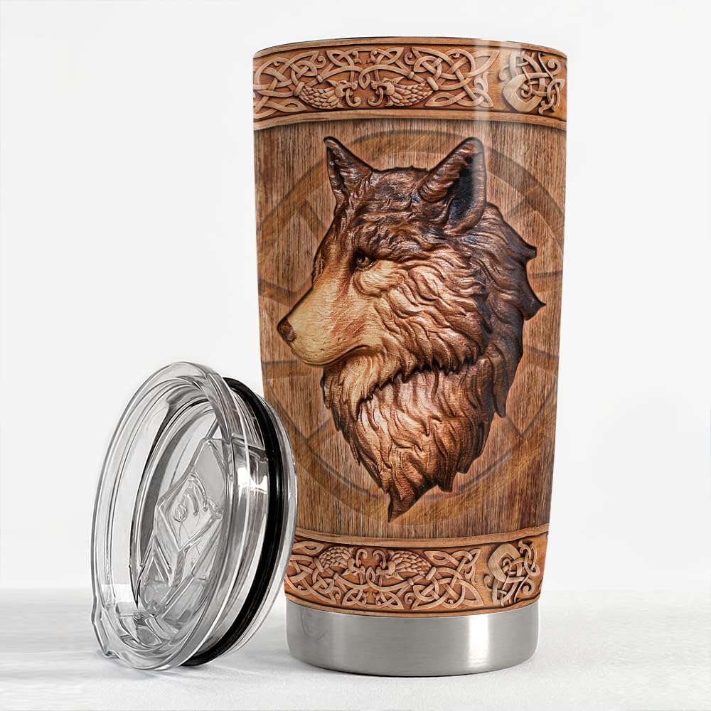 Vaso estilo vikingo madera 20-30oz con tapa regalo hombre