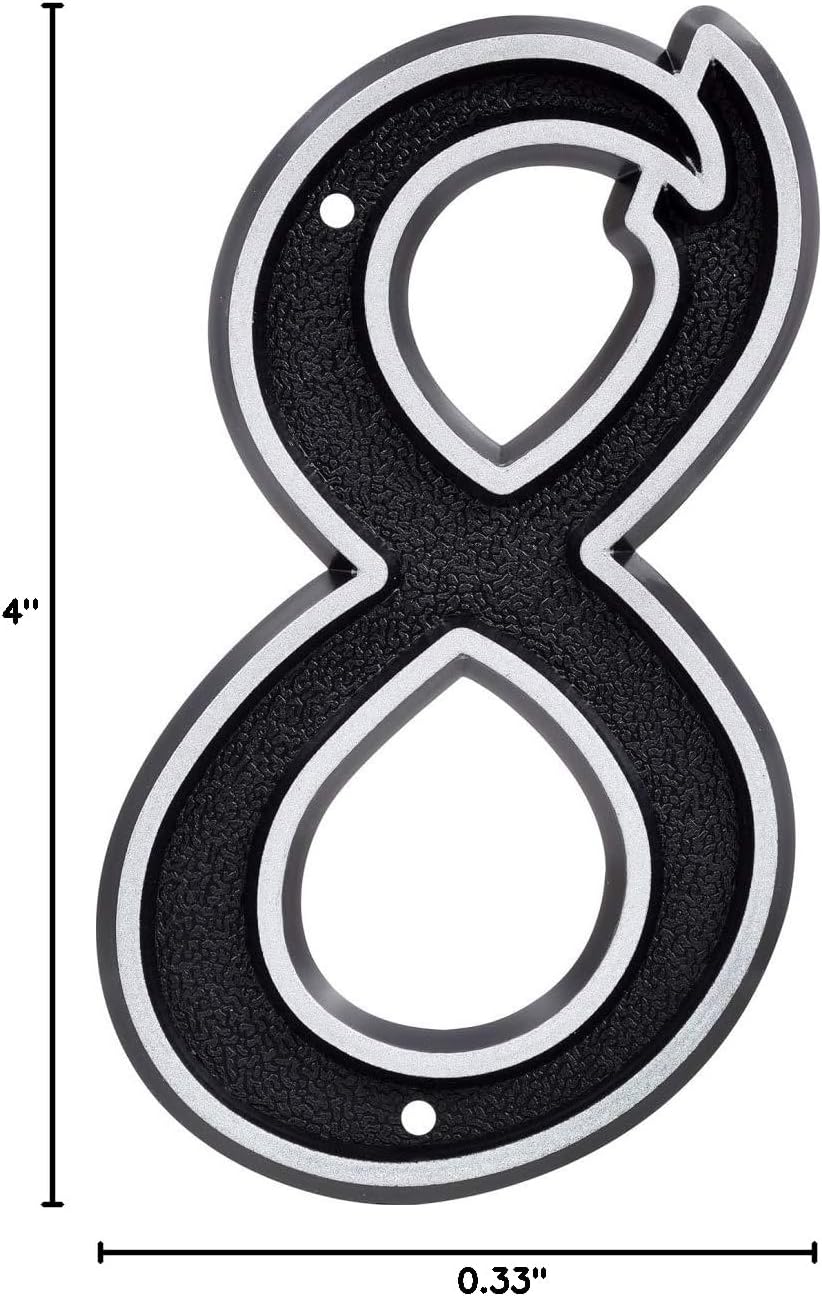Número de casa 8 5.5" plateado reflectante negro