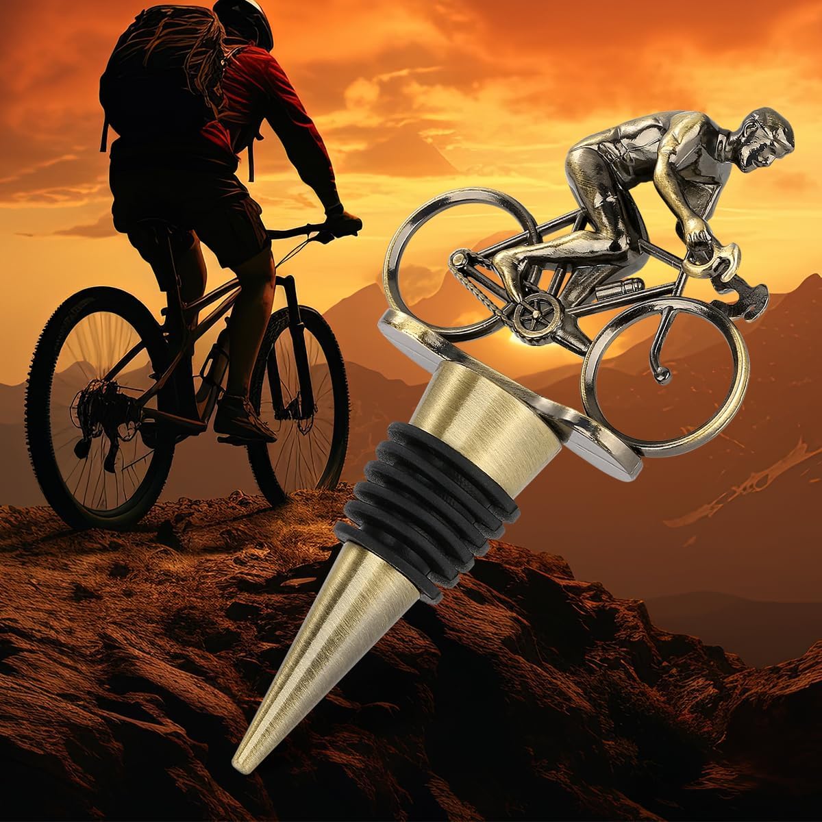 Tapón bronce botella vino regalo ciclista día padre Navidad