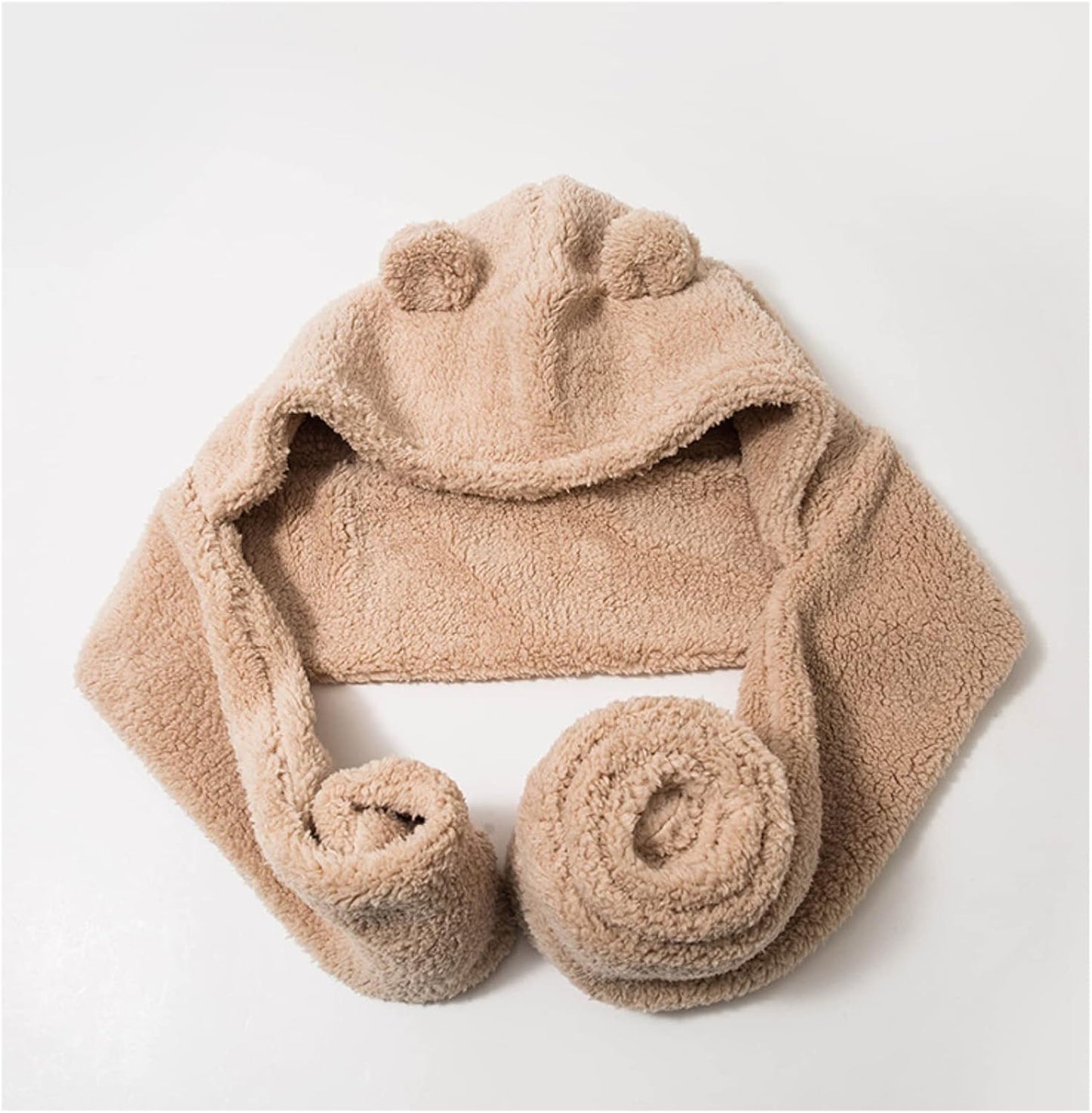Gorro Kawaii 2en1 con orejas y bufanda Sherpa forro polar