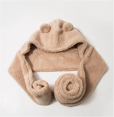 Gorro Kawaii 2en1 con orejas y bufanda Sherpa forro polar