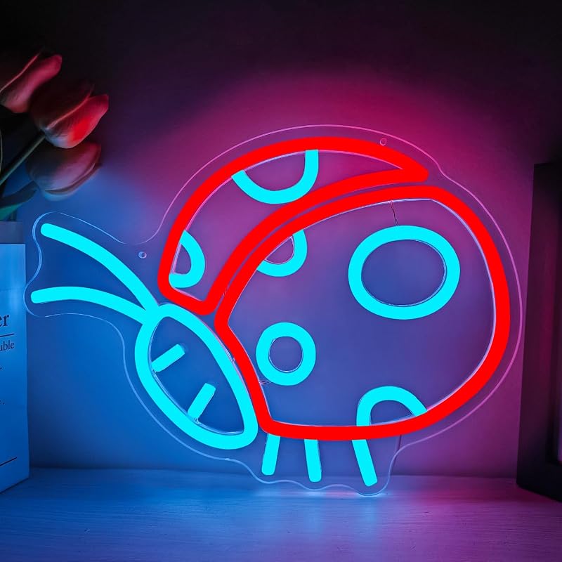 Letrero neón mariquita luz LED regulable para dormitorio