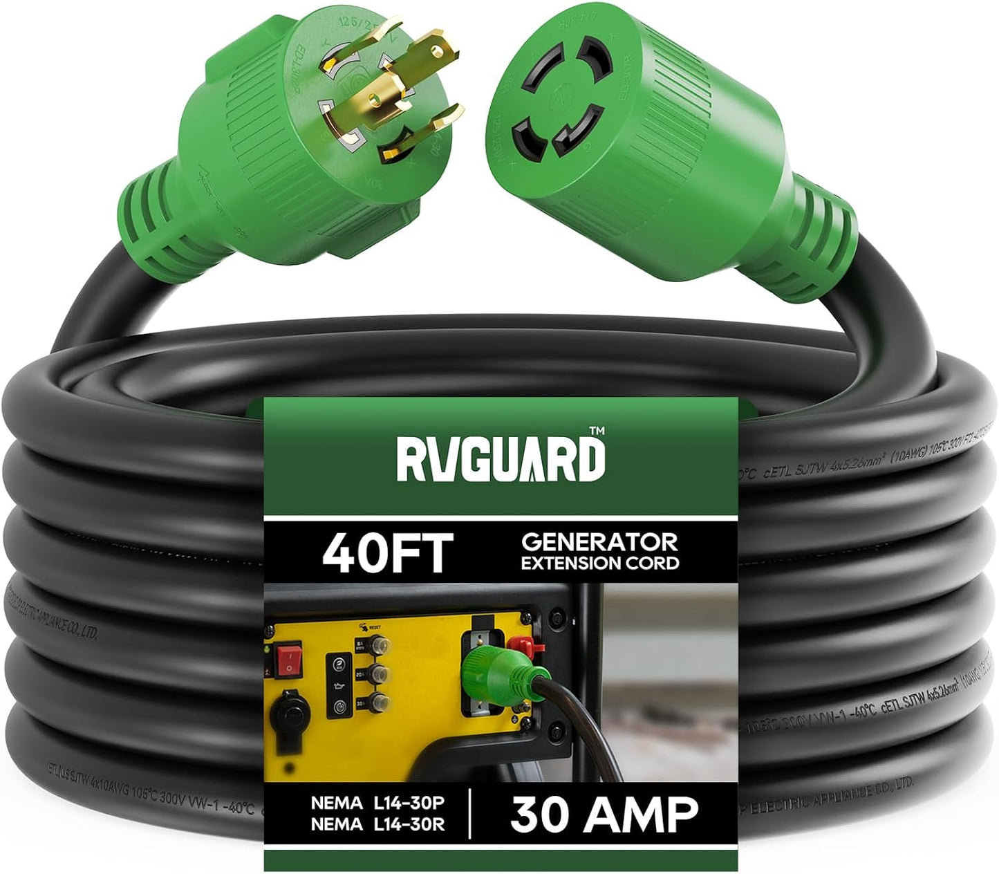 Cable extensión generador 4 clavijas 30A 40pies NEMA L14-30P