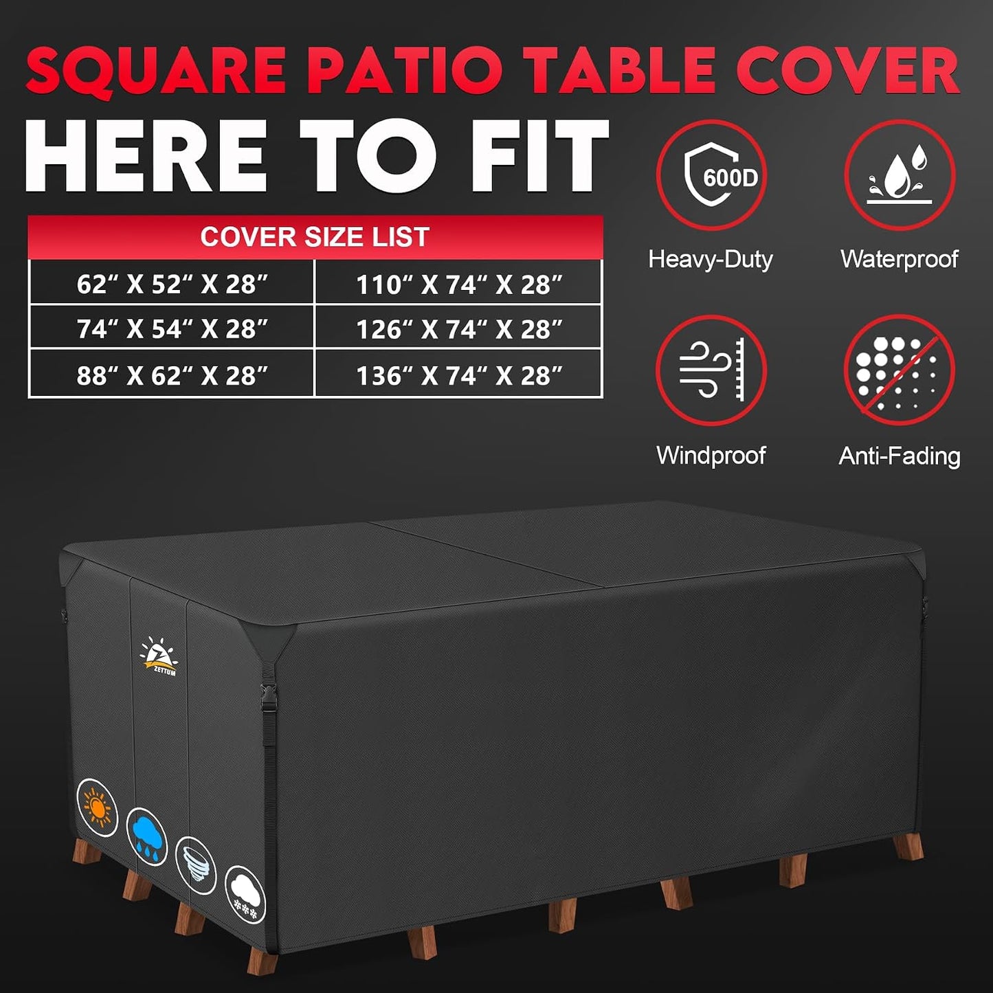 Funda rectangular para muebles de jardín 600D impermeable