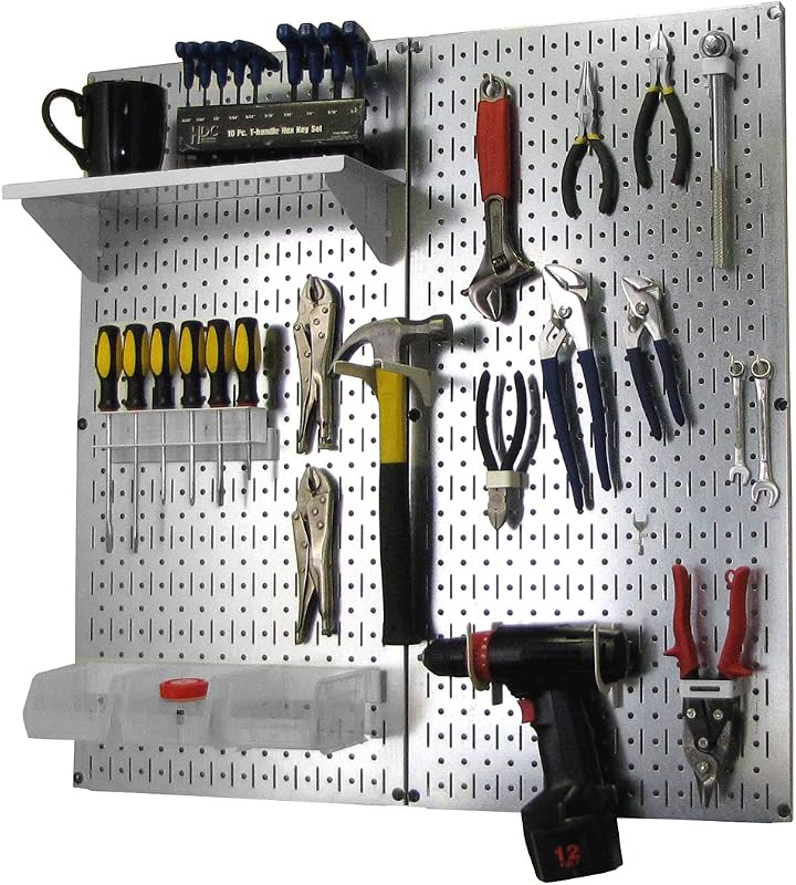 Organiz. tablero clavijas metal herramientas garaje blanco