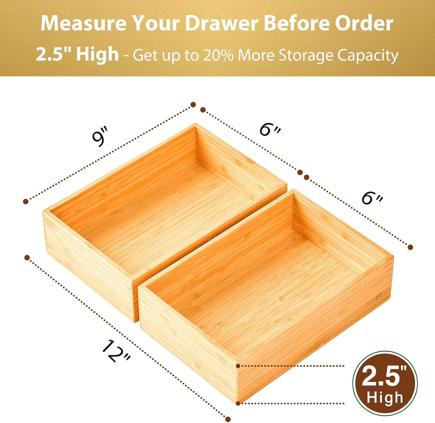 Organiz. cajones bambú bandeja cubiertos 9x6" set 2