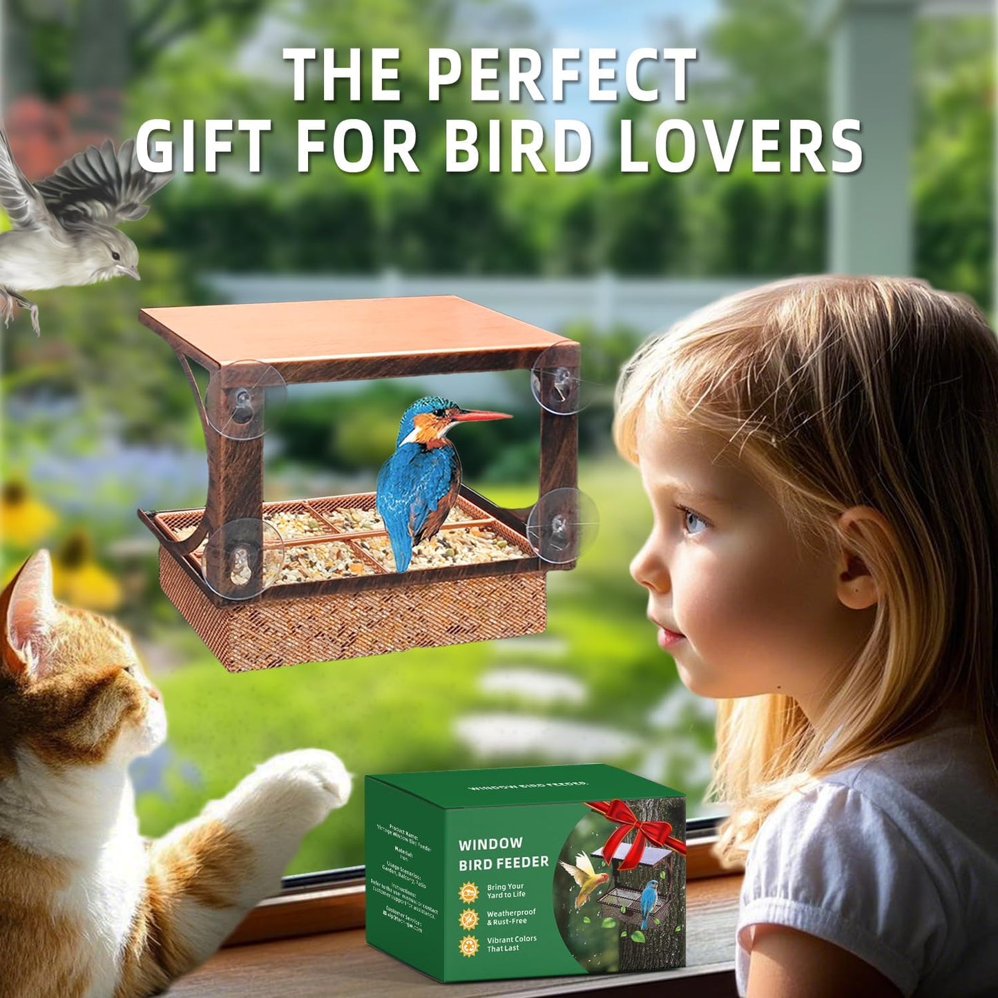 Comedero aves para ventana con ventosas metal regalo naturaleza