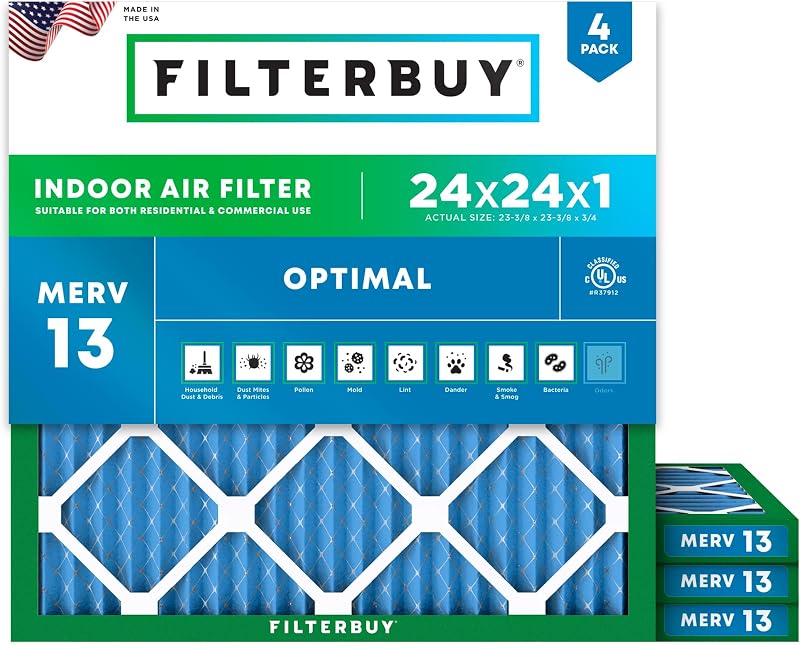 Filtro aire MERV 13 24x24x1 pack 4 para HVAC plisado EE.UU.