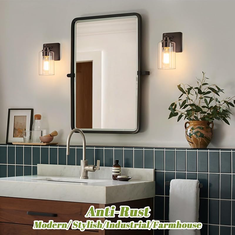2 Apliques Pared Baño Luces Estilo Granja Vidrio