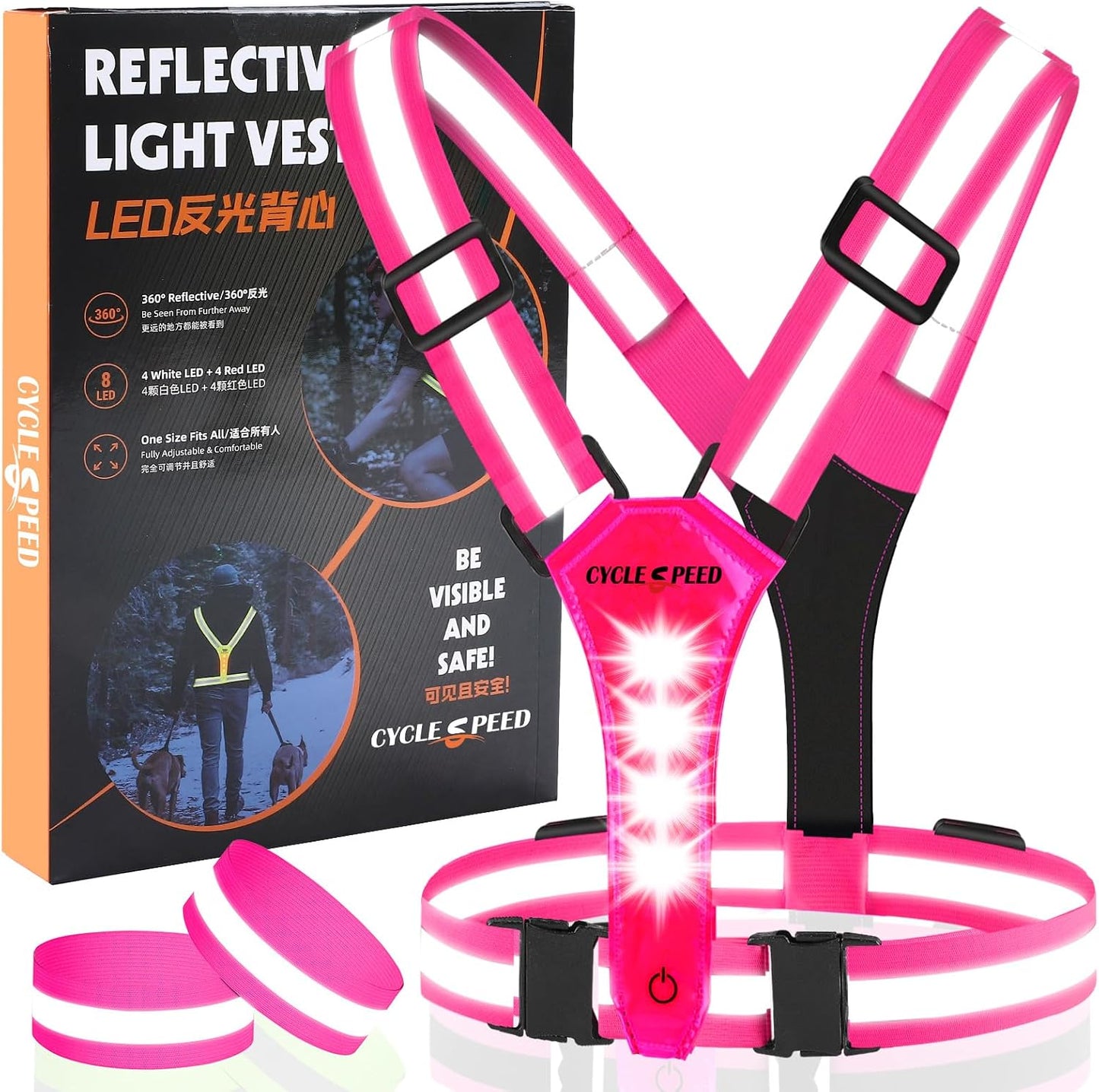 Chaleco LED reflectante recargable USB para correr y caminar
