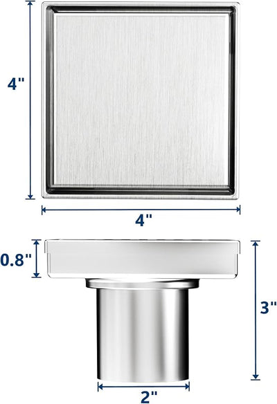 Desagüe ducha cuadrado acero inox 304 rejilla 4pulg