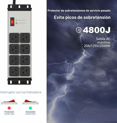 2 Regletas enchufes 20 AMP 8 tomas taller garaje