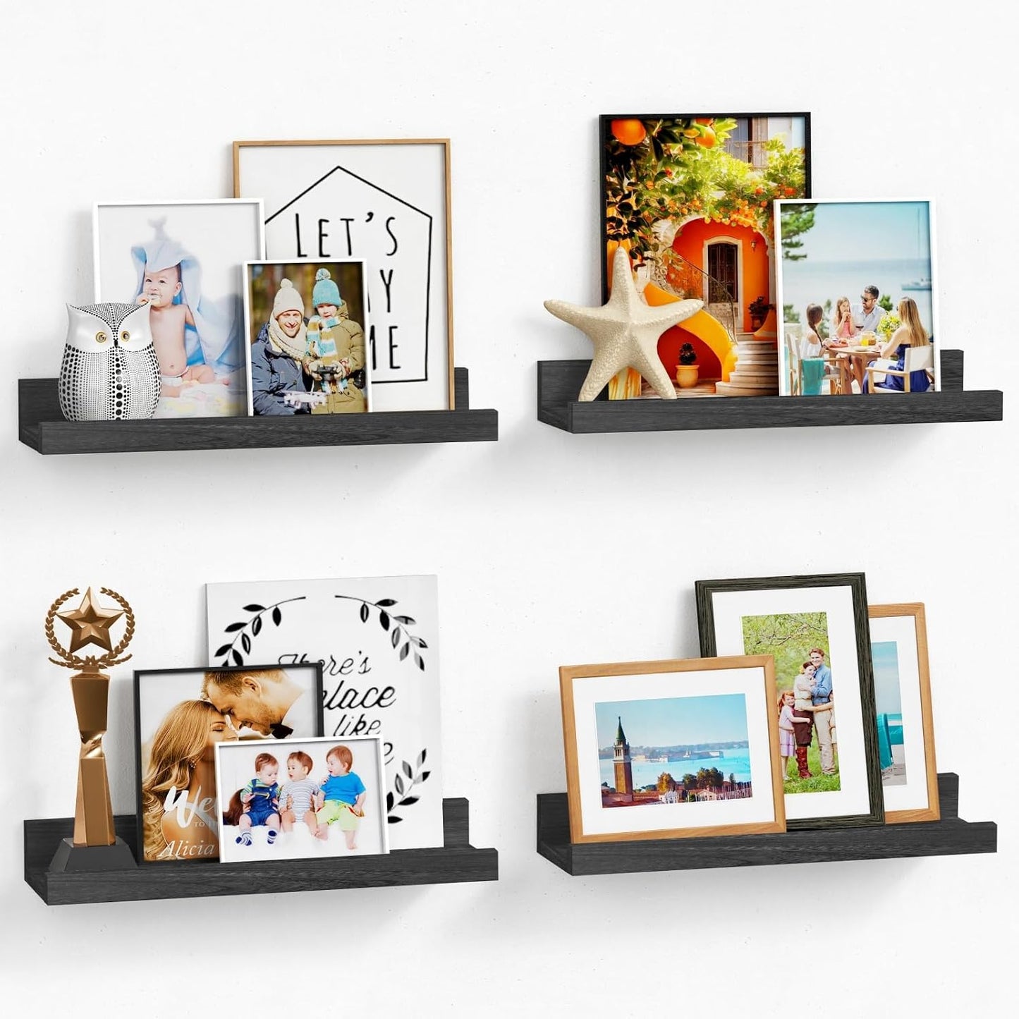 Estante flotante negro para pared baño dormitorio cocina