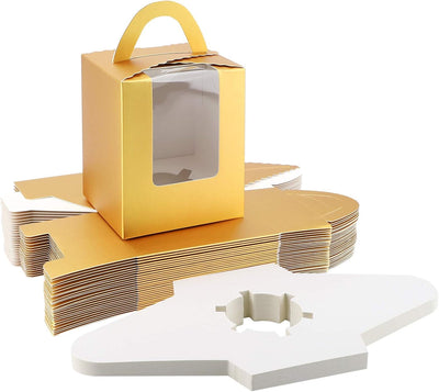 Cajas doradas cupcakes 25uds 3.6x3.6x4.3" con asa