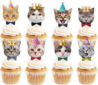 24 Adornos Cupcakes Gatitos Palillos Dientes Fiesta