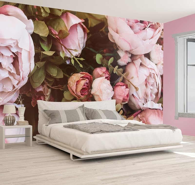 Papel tapiz floral peonía rosa para dormitorio niña