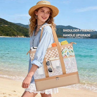 Bolsa playa mujer impermeable con enfriador 9 bolsillos
