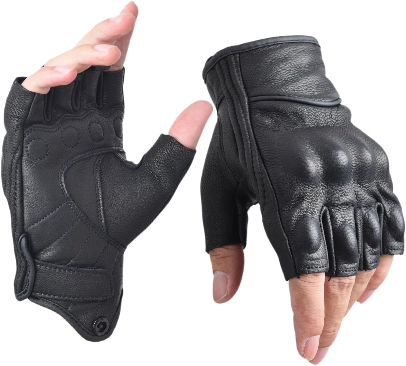 Guantes motocicleta piel cabra sin dedos hombre