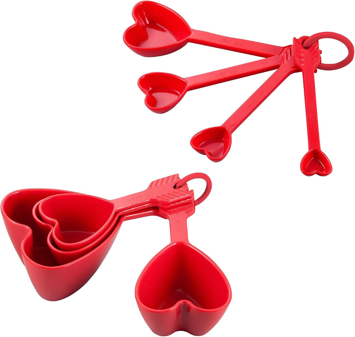 Set 8 Tazas y Cucharas Medidoras Melamina Corazón