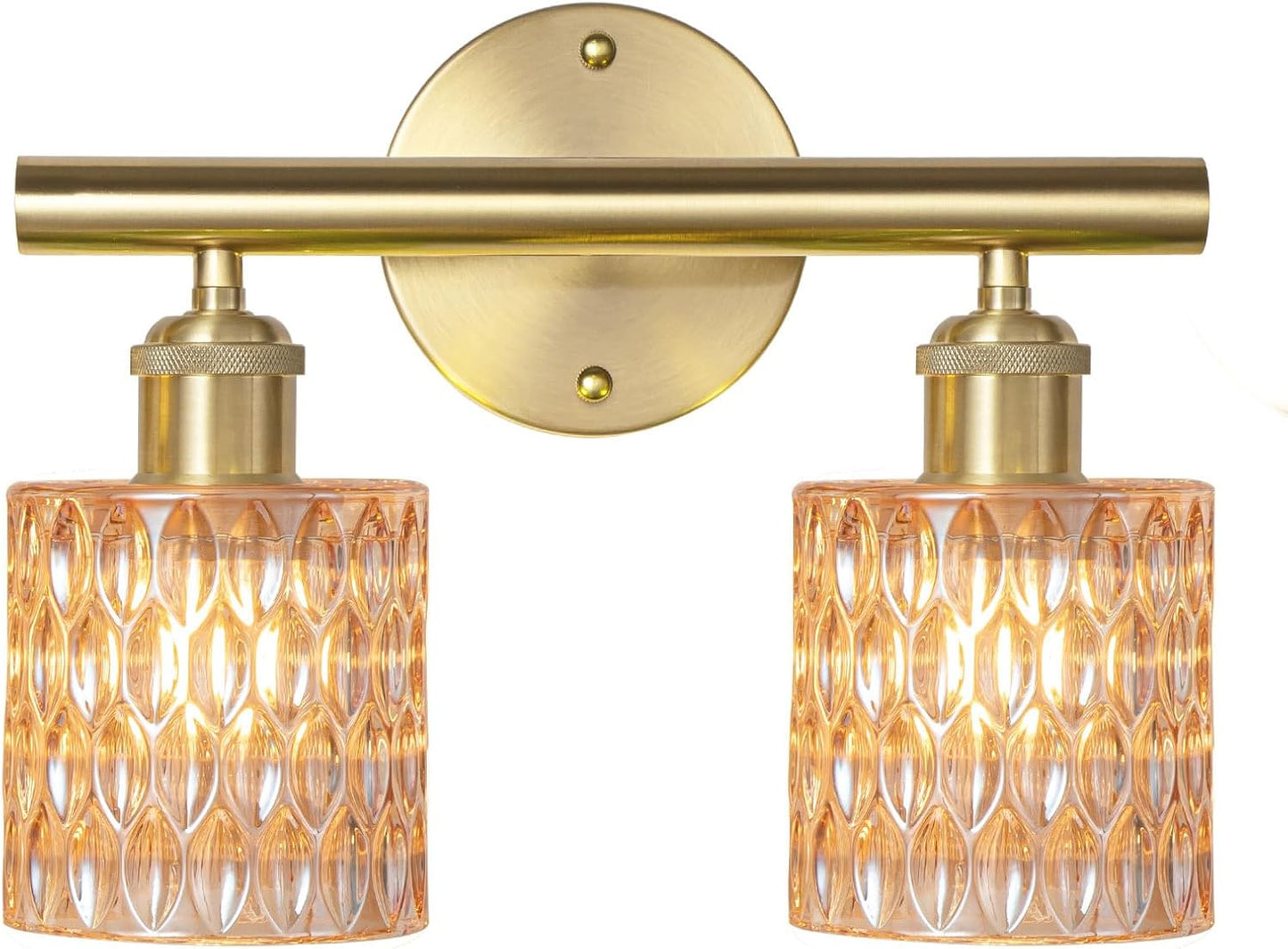 Lámpara tocador baño dorado con pantalla vidrio ámbar