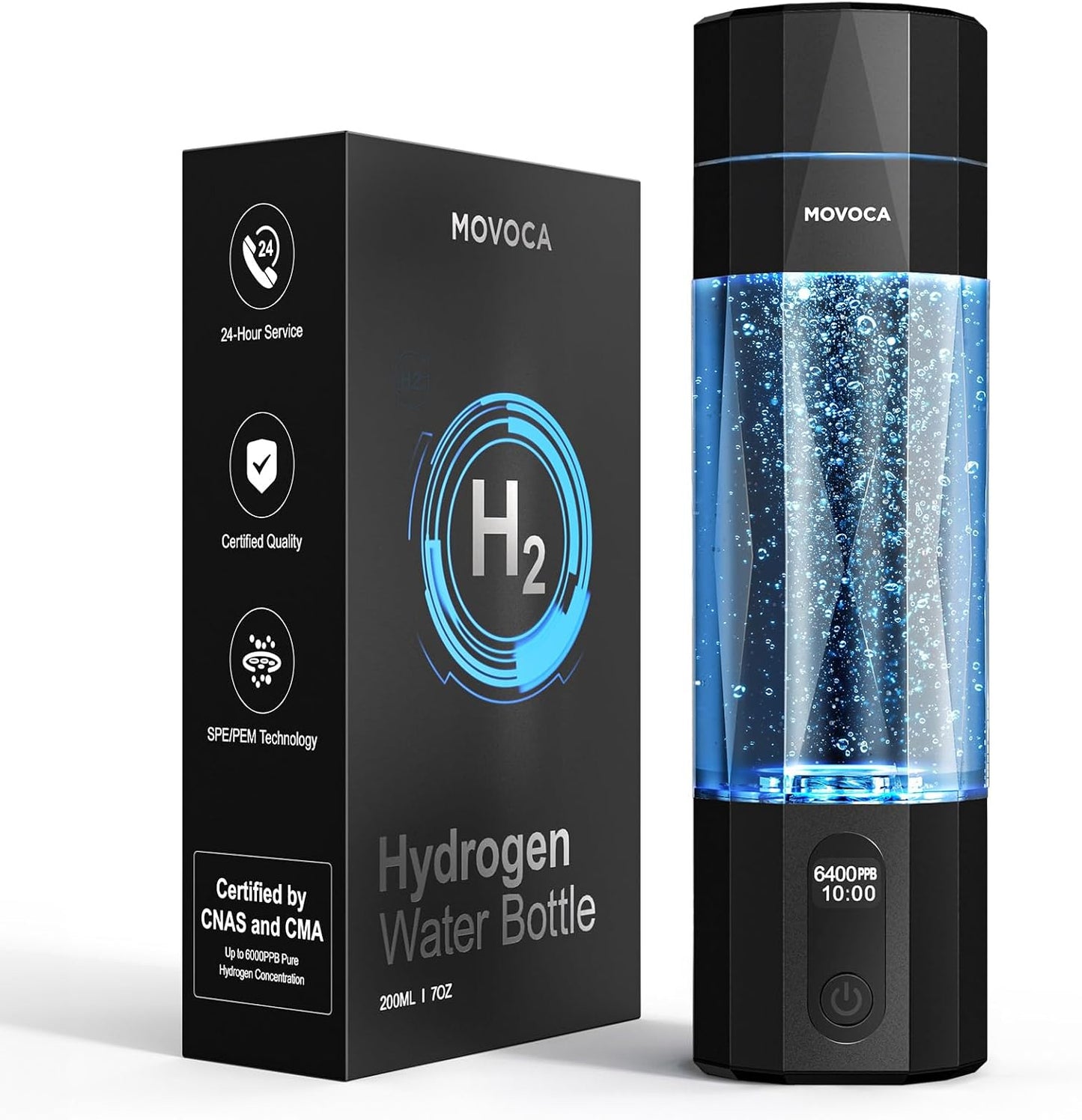 Botella agua hidrógeno SPE PEM 6400PPB 7oz
