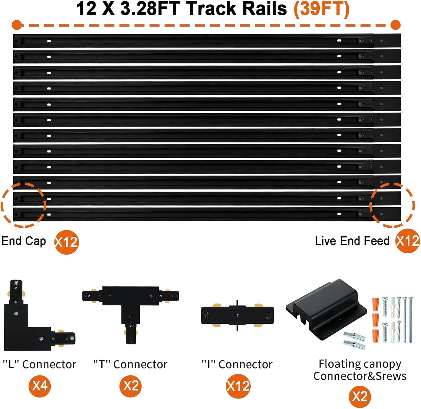 Kit riel iluminación tipo H negro 39ft 120V
