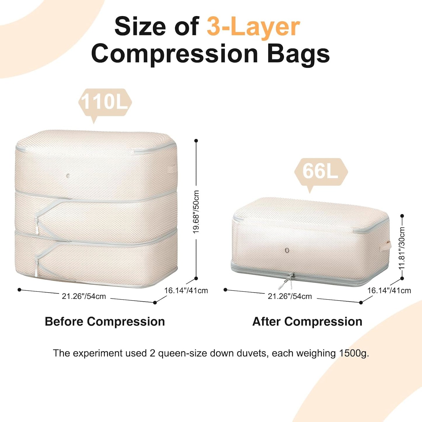 Bolsa compresión edredón 3 capas lavable pack 4 beige