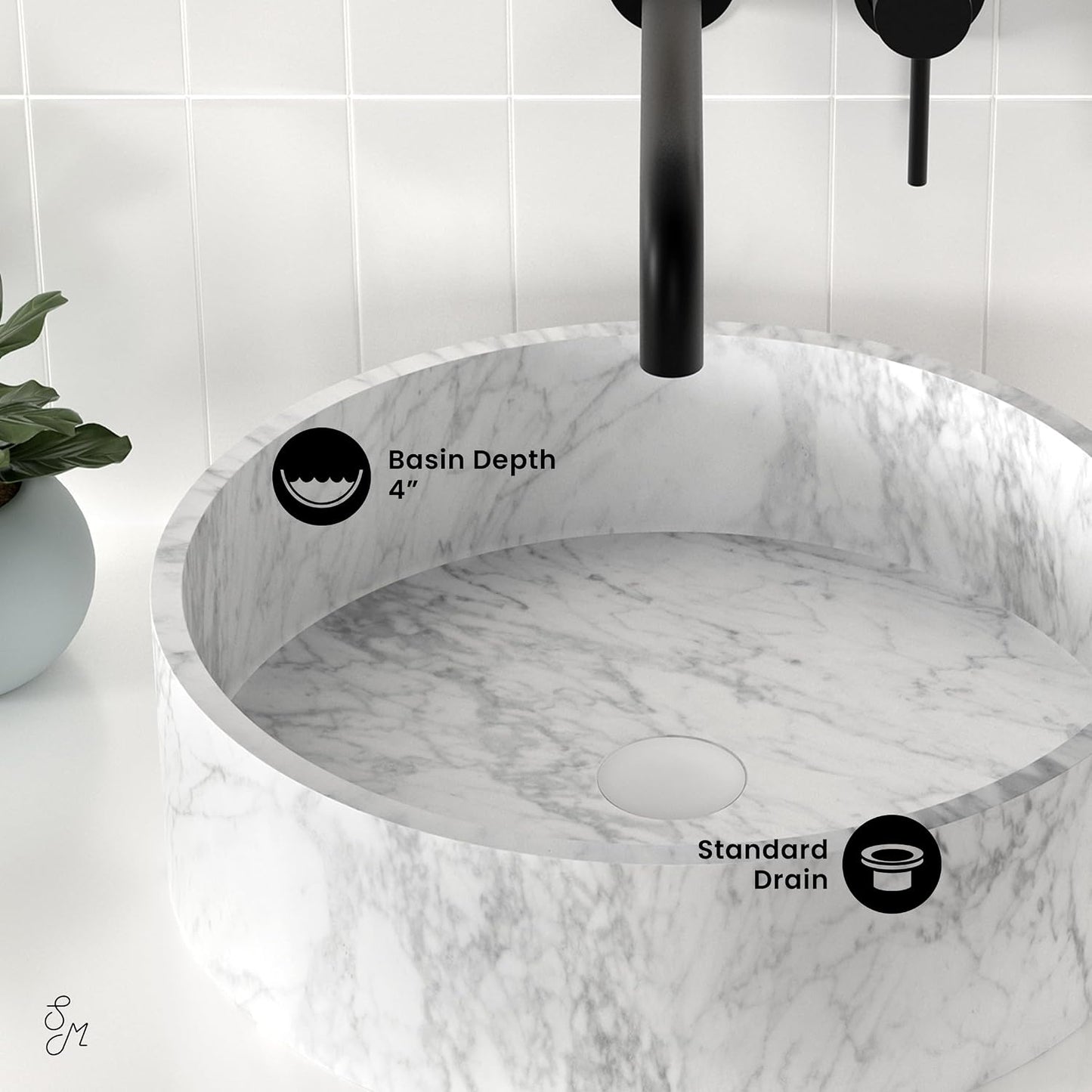 Lavabo redondo 17pulg color gris mármol