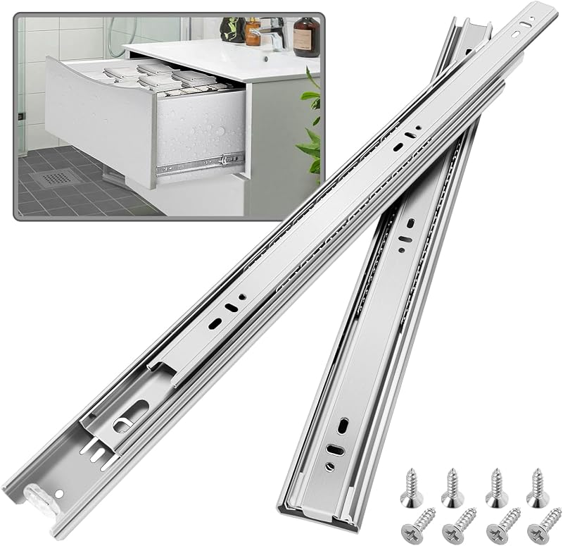 10 Pares Guías Cajones Acero Inox 8-24pulg 100lb