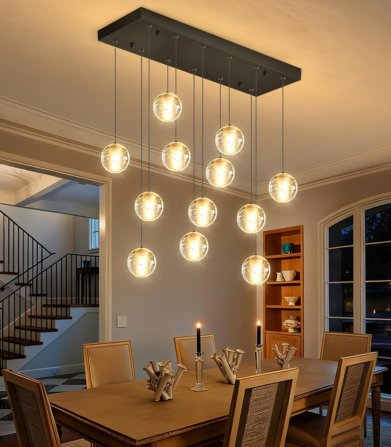 Candelabro led cristal burbujas sala color negro