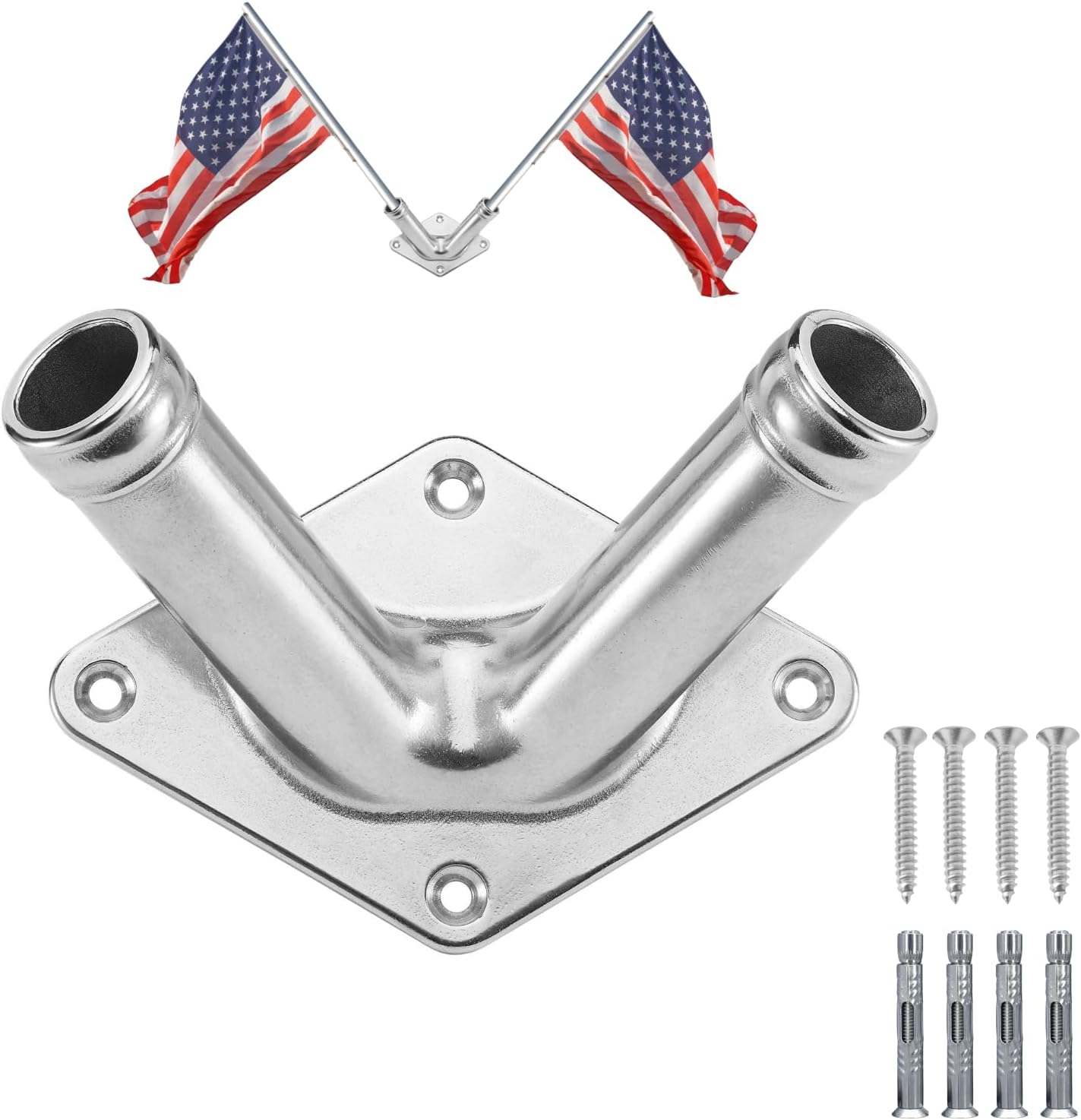 Soporte bandera acero inox 316 en V doble 1pulg
