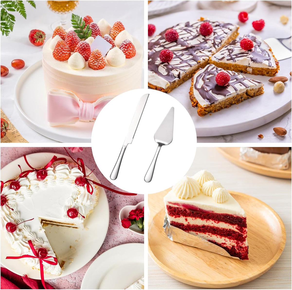Juego cuchillos servidores tartas bodas acero inox elegante