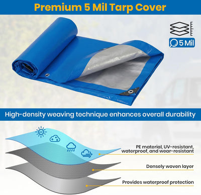 Lona impermeable polietileno 8x10ft 5mil reforzada ojales